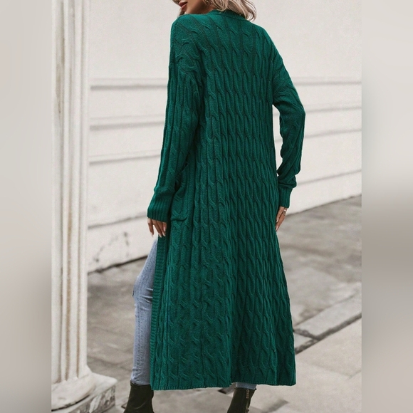 Dual Pocket Drop Shoulder Cable Knit Duster Cardigan - Picture 4 of 4
